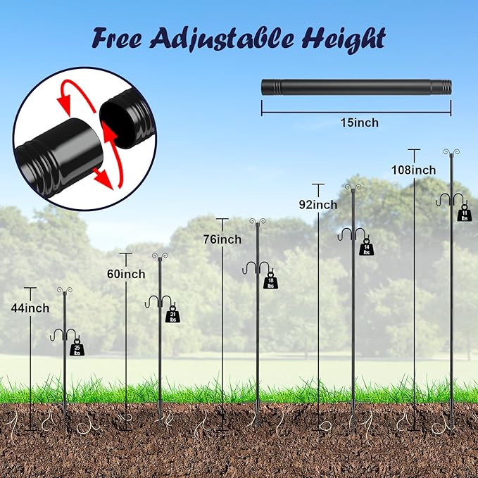 10FT String Light Poles 2Pack, 1.5 Inch Heavy Duty Poles for Outdoor String Lights with Shepherd Hook, 2 in 1 Light Pole with Anchor for Garden Backyard Patio Bistro Cafe