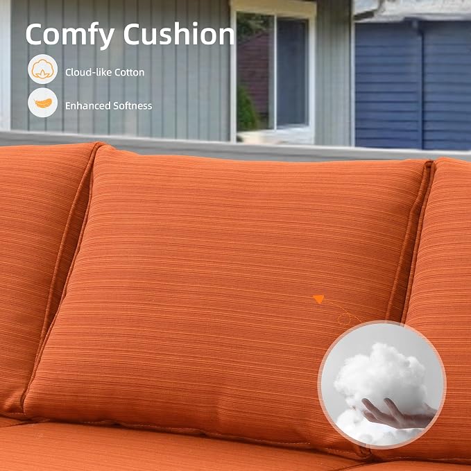 CAODOC Patio Furniture Set, Outdoor Wicker Furniture with Ottomans, 6 Pieces Patio Sectional Sofa Couch Conversation Set for Garden Poolside Backyard, Brown Rattan Red Cushions