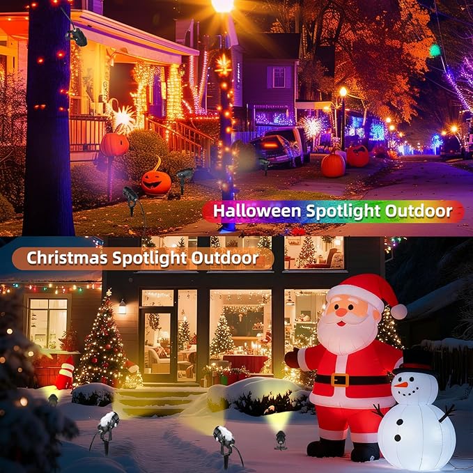 RGBW Spot Lights Outdoor, 12W Color Changing Landscape Lighting, IP65 Waterproof Outdoor Spotlight with 120V Plug in & Remote for House Garden Path Tree Patio Lawn Decoration （4 Pack