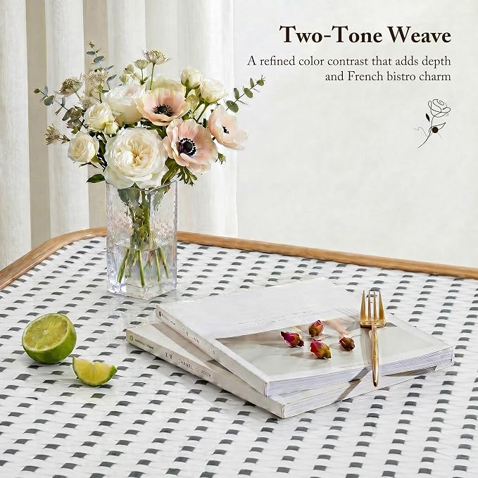 PURPLE LEAF 5-Piece French Bistro Dining Set Square Outdoor Patio Table and 4 Armless Chairs Tempered Glass Top PE Rattan Bamboo Print Finish Aluminum Frame White