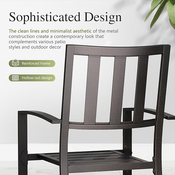 Sophia & William Patio Table and Chairs Set, Outdoor Dining Set for 4, 5 Piece Metal Patio Furniture, 37" Black Square Table(Stripe)