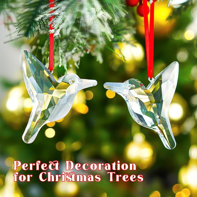 Clear Hummingbird Crystal Suncatchers 2 Pcs 3 Inch Rainbow Hanging Decor | Rainbow Glass Hummingbird Sun Catcher Hanging Pendants Crystal Prisms Set of 2 for Window Garden Home Christmas Decor