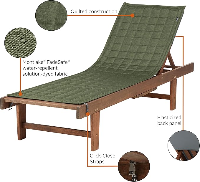 Classic Accessories Montlake Water-Resistant 80 Inch Patio Chaise Lounge Slipcover, Heather Fern, Patio Furniture Covers