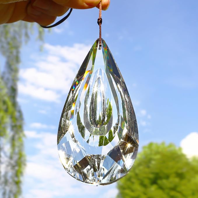 5" Hanging Crystal Prism Suncatcher aceted Clear Crystal Drop Rainbow Maker | Window Garden Decor Ornament, Faceted Clear Glass Prism Pendant, Christmas Tree Hanging Decoration
