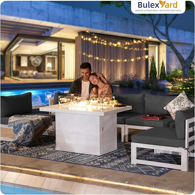 BULEXYARD 9 Piece Modern Aluminum Patio Furniture Set with Fire Pit Table, 500 lbs Heavy Duty Outdoor Sectional Sofa, 29" Deep Wide Oversized Seating Conversation Couch for Garden Exterior, Dark Gray