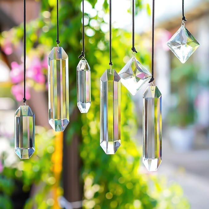 Set 7 Clear Crystal Prisms Suncatchers Window Hanging, Modern Grief Gift | Hanging Crystals,Glass Ornament For Christmas Tree,Rainbow Maker,Sun Catcher Indoor Window,Home Garden Decoration,Glass Prism