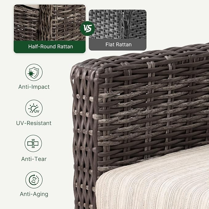 Wicker Patio Conversation Set, Outdoor Patio Chair Set with Deep Seating, Wide Armrests & Thick Cushions, All-Weather Outdoor Furniture Set for Patio, Porch, Deck & Backyard