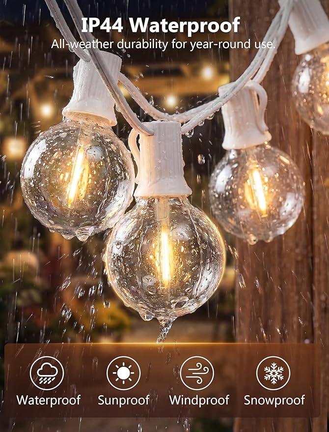 GOOTHY LED Outdoor String Lights Waterproof, 50Ft G40 Globe Patio Light Plug in with 52 Shatterproof Bulbs, Hanging Outdoor Lights for Backyard Garden Bistro Balcony Party Wedding Decor, White Wire