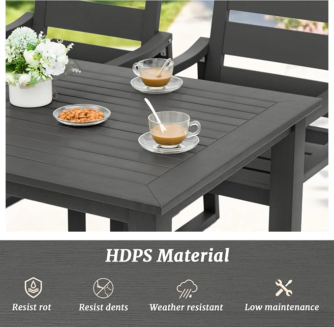 Cozyman HDPS 7-Piece Outdoor Patio Dining Set, All Weather Dining Table and Chairs, Resin Patio Furniture Dining Sets for Outdoor Indoor, Patio, Garden, Lawn, and Backyard, Dark Gray