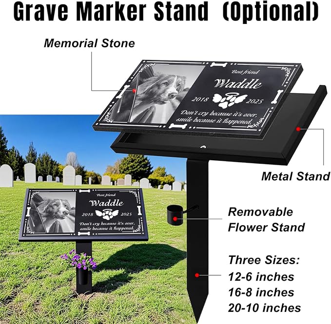 Pet Headstones for Dogs - Natural Granite Personalized Memorial Stone for Animal, Dog, Cat Grave Markers Funerary Tombstone with Photo Outdoor