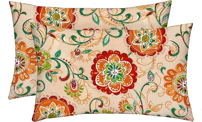 Lumbar Throw Pillows Set of 2 | 20” x 12" | All-Weather Spun Fabric | Water and Fade-Resistant | Outdoor Support Pillows for Patio Furniture | Fanfare Sonoma Cream