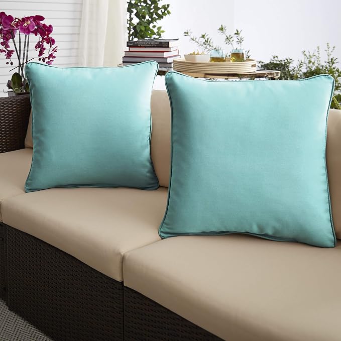 Mozaic AZPS2556 Indoor Outdoor Sunbrella Square Pillow with Corded Edges, Set of 2, 2 Count (Pack of 1), Canvas Aruba Blue