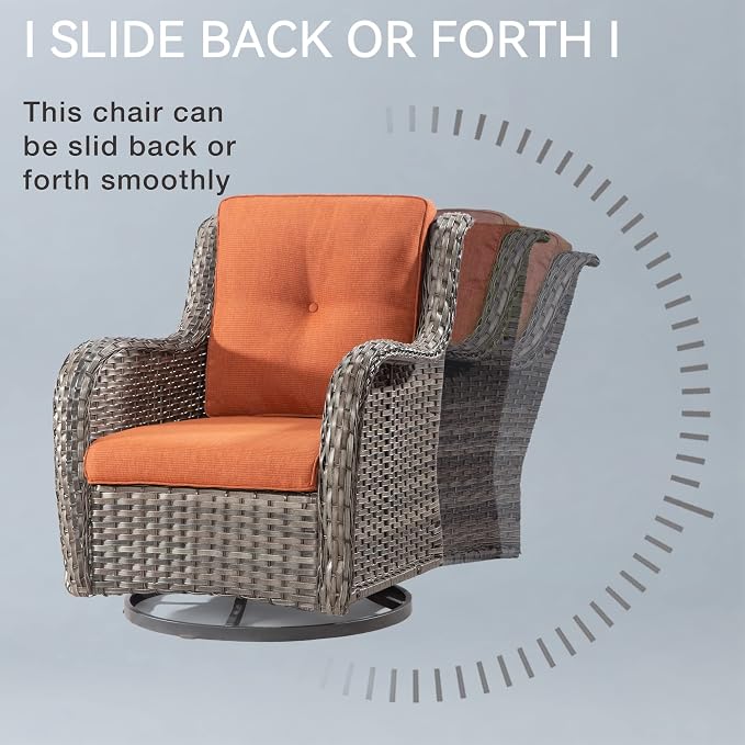 Outdoor Swivel Rocker Wicker Chair, High Back Patio Chairs Wicker Furniture, 1PC Rattan Swivel Rocking Chair with OIefin Cushions(Mixed Grey/Orange)