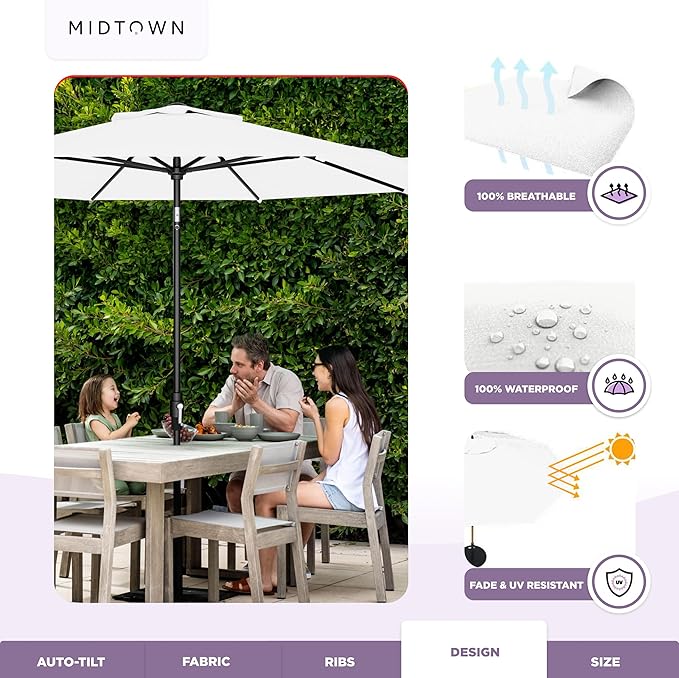Midtown Umbrellas – The Swilt 9 Ft Patio Umbrellas with 360° Swivel & Tilt Mechanism, 8 Fiberglass Ribs & Terylast Polyester Fabric for Backyard, Deck, Pool & Cafes - Ivory Canopy, Black Pole