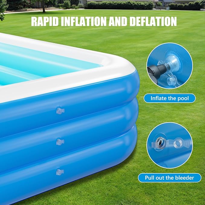 Inflatable Pool for Adults, 103" x 65" x 22" Blow Up Pools, Rectangular Family Swimming Pool