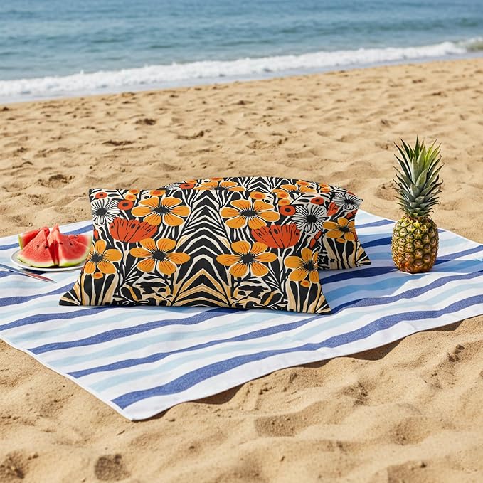 Orange Yellow Black Botanical Outdoor Pillow Covers 20x12 Inch Lumbar Pillow Covers Set of 2 Waterproof Decorative Throw Pillow Cases Modernism Spring Floral Cushion Covers for Patio Furniture Garden