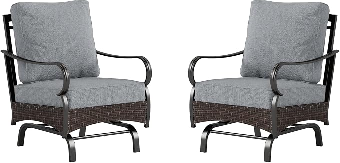 PHI VILLA Rocking Patio Sofa Chairs - 2 PCS Outdoor Rocking Armchairs, Patio Seating with High Back Deep Seat for Porch Deck Balcony