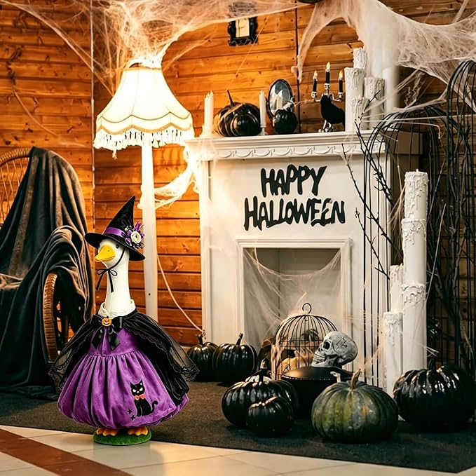 Mtsebmves Pumpkin Wizard Porch Goose Outfit Witch Geese Costume 23-Inch Porch Goose Dress for Yard Lawn Outdoor Garden Patio