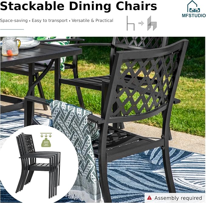 MFSTUDIO Patio Dining Set for 8, Metal Patio Table and Chairs Set, Outdoor Dining Set with Umbrella Hole, 9 Piece Outdoor Patio Furniture Set for Deck Backyard Poolside Garden