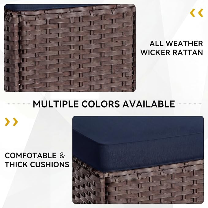 Patio Furniture Set, 7 Pieces Outdoor Dining Sets, All Weather Rattan Conversation Set, Outdoor Dining Sectional Sofa with Large Dining Table, Ottoman (Brown-Navy, A-7 Pieces)