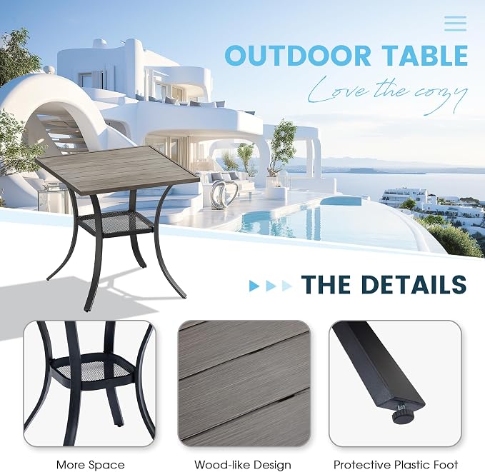 3 Pieces Patio Furniture Dining Set, 2 Textilene Swivel Dining Chairs, 28" Outdoor Square Metal Table with Storage Shelf, Outdoor Dining Set for Porch, Lawn, Garden, Grey/Grey