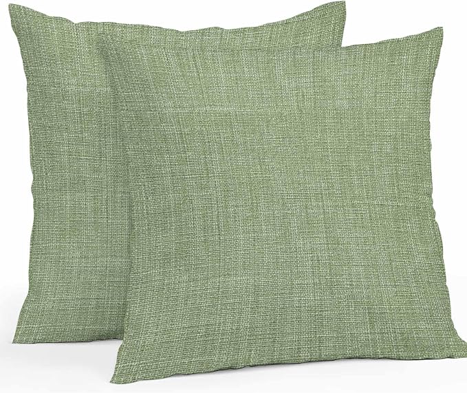 Vandarllin Outdoor Throw Pillows Covers 18x18 inch Set of 2 Waterproof Sage Green Linen Decorative Zippered Cushion Covers for Patio Furniture, Farmhouse Pure Color Lumbar Pillowcases