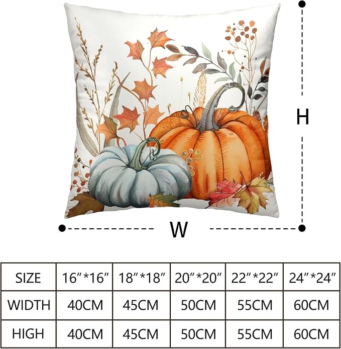 Orange Blue Pumpkin Pillow Covers Fall Maple Leaves Throw Pillow Covers Autumn Thanksgiving Decorative Cushion Case 18x18 for Farmhouse Living Room Couch Patio Set of 2