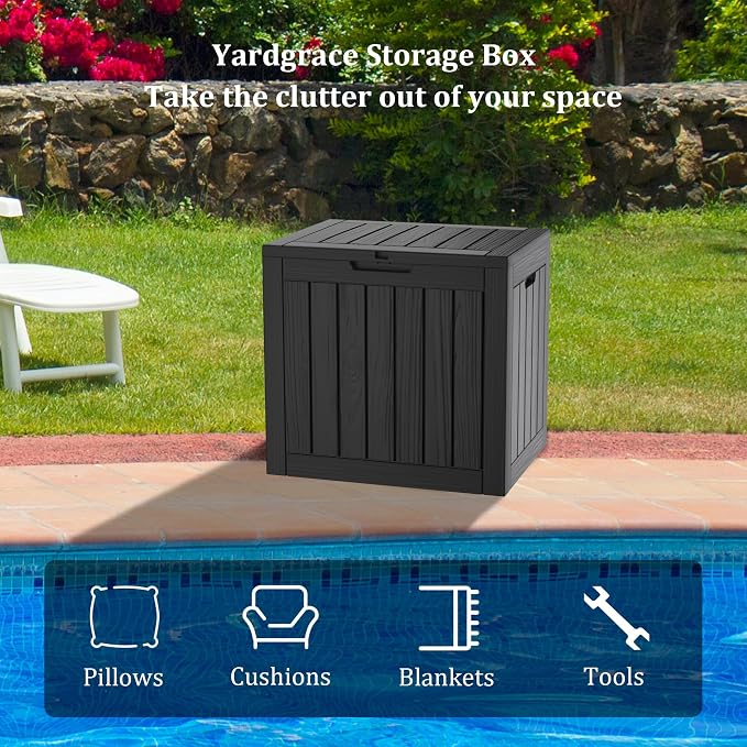 30 Gallon Waterproof Deck Box, Lockable Resin Storage Box for Patio Furniture Cushions Garden Tools and Outdoor Delivery Storage (Black)