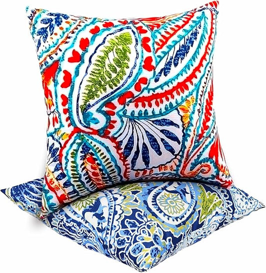 JMGBird 2 Colors Green and Red Outdoor Pillows Waterproof Throw Pillows | 18×18 Waterproof Outdoor Pillow covers with inserts Outside Pillows for patio furniture