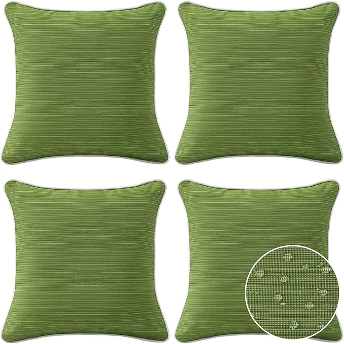 Unimatta Decorative Outdoor Water Repellent Throw Pillows with Inserts, Set of 4, 18" x18" Pillows for Patio, Backyard, Bed, Couch, and Patio Furniture, Lawn Green
