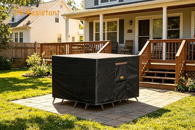 600D Heavy Duty Waterproof Patio Furniture Covers UV Resistant Rectangular Outdoor Table and Chair Covers 111" Wx 74" D x 28" H Black