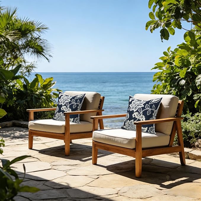 LVTXIII Outdoor/Indoor Throw Pillows, Decorative Patio Accent Pillows, Fluffy Water Repellent Garden Cushions for Home Patio Coach Sofa Use, 20×20 Inch, Pack of 2, Elegant Vines Navy
