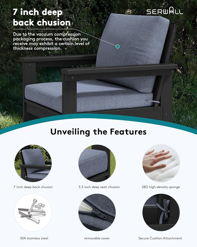 SERWALL HDPE Outdoor Patio Furniture Set | with Coffee Table & Side Table
