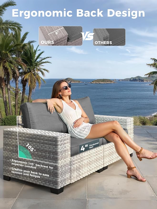 16 Piece Outdoor Wicker Sectional Sofa Set with Swivel Chairs & Fire Pit Table, 12-Seats with 4" Thickened Cushions & Coffee Table, All-Weather PE Rattan for Garden, Backyard, Charcoal Gray