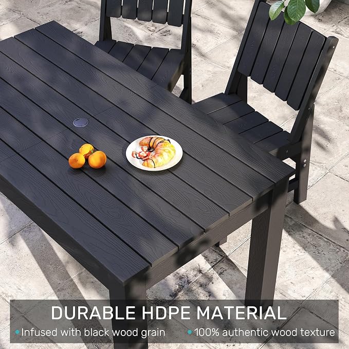 ZHUSI Outdoor Dining Set for 6 HDPE (Black, 1 Table)