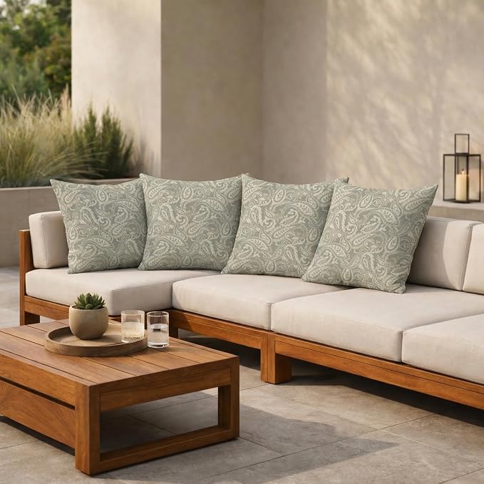 RSH DECOR: Square Throw Pillows Set of 4 | 24" x 24" | Water and Fade-Resistant Performance Fabric | Outdoor Pillow Covers with Down-Alternative Inserts | Made in USA (Ayideal Fossil)