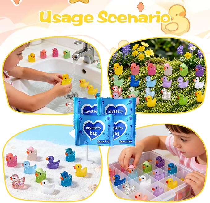 Mini Glow In The Dark Animal Resin Models, Resin Animals Mystery Bags, Individually Wrapped Blind Bags Tiny Animal Figurines, Collectible Mini Animals For Fairy Garden, DIY Crafts (100, Z-Ducks)