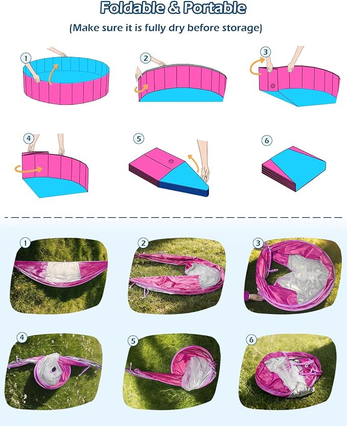 Jasonwell Kiddie Baby Pool with Canopy - Foldable Infant Toddler Kids Pool with Shade Baby Beach Essentials Tent Swimming Wading Pools for Toddlers 1-3 + Kids Dogs Ball Pit Backyard Water Play R, 48"