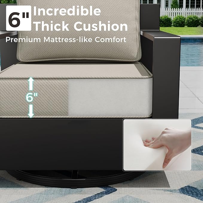 Outdoor Patio Furniture Set, 3-Piece Aluminum Patio Conversation Set All-Weather Metal Outdoor Sectional with 6 Inch Thick Cushions, Deep Setting for Garden, Outside and Porch, Beige