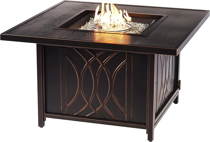 Oakland Living Black Aluminum Patio Fire Table Set with Four Club Chairs