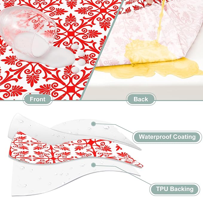 misaya Picnic Table Cover with Bench Cover, Waterproof Elastic Fitted Tablecloth for 8 Foot Tables, Rectangle Washable Polyester Tablecloths for Picnic, Camping, Outdoor (Red, 30" x 96")