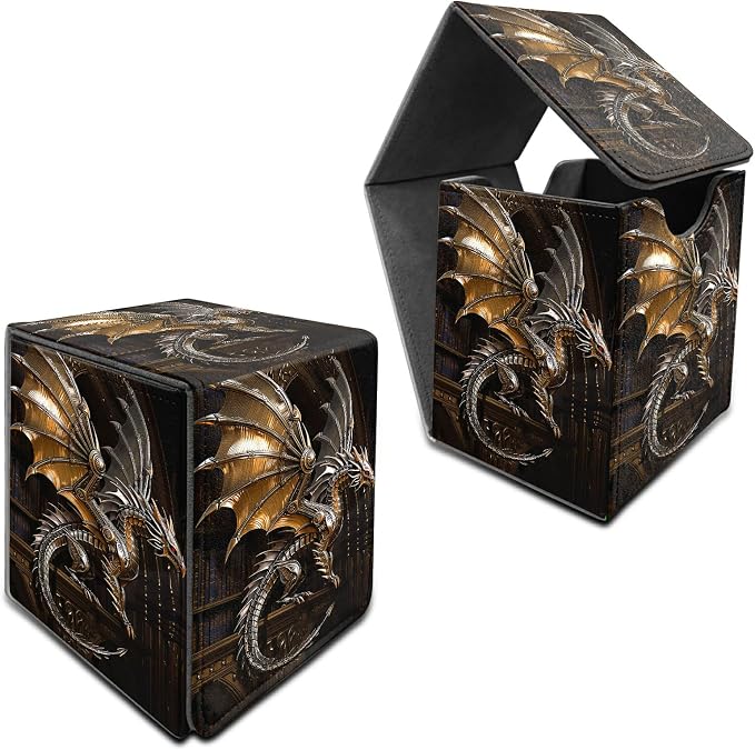 Mechanical Dragon Card Deck Box for MTG, Personalized Card Storage Case Fits 120+ Sleeved Cards, Premium Leather TCG Box with Strong Magnetic Closure for Magic, CCG, PTCG, Baseball Cards