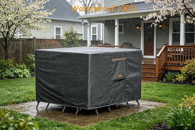 Heavy Duty Waterproof Patio Furniture Covers UV Resistant Rectangular Outdoor Table and Chair Covers 98" Wx 78" D x 28" H Dark Grey