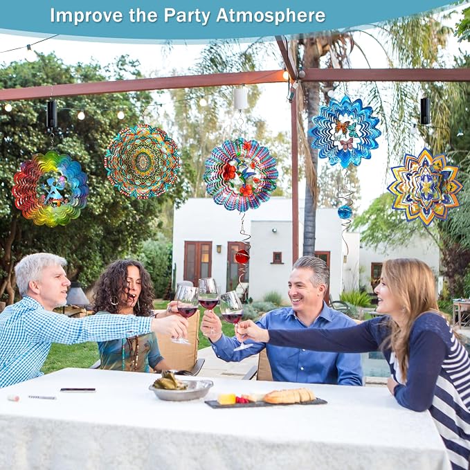 Mandala Wind Spinner - Lucky Star Design | 12-Inch Laser Cut Stainless Steel, Kinetic Hanging Wind Sculpture for Garden, Porch, Patio, Home | Outdoor 3D Metal Windcatcher & Yard Art
