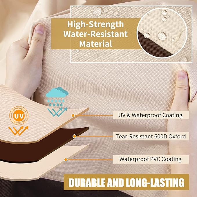 Patio Furniture Covers, Outdoor Protect Waterproof Covers General Purpose Outside Table and Chair Cover Heavy Duty Oxford Patio Cover, 96"L x 96"W x 28"H (Beige & Brown)