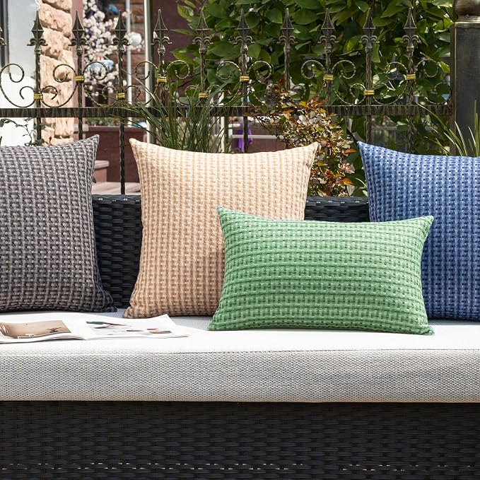 Kevin Textile Outdoor Waterproof 20"x20" Pillow Covers 2 Pack, Sage Green | Water Resistant Weaving Faux Linen Texture Throw Pillow Covers, Outside Decorative Pillowcases for Garden Patio Balcony Couch