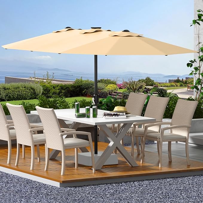 13ft Patio Umbrella with Double Canopy, Commercial Grade Extra Large Outdoor Market Umbrella for Patio Table, Pool & Backyard, Heavy Duty Aluminum Pole & Fiberglass Ribs, Parasol-Style Fabric, No Base
