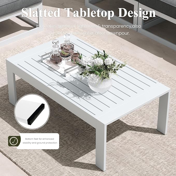LayinSun 9 Pieces Modern Aluminum Patio Furniture Set with Coffee Table, Outdoor Modular Sectional Conversation Set L-Shaped Sofa for Backyard