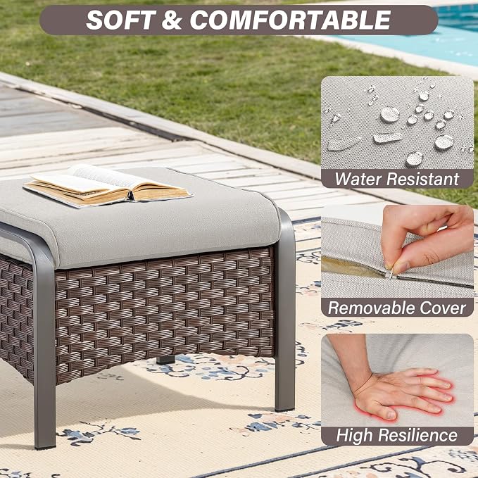 Belord 4 Pieces Patio Furniture Sets - Swivel Rocker Outdoor Chairs with Ottomans, All Weather Wicker Swivel Furniture Glider Seating Set for Porch Deck Sunroom Backyard