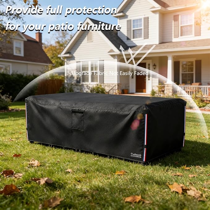 Waterproof Patio Furniture Covers,600D Heavy Duty Patio Cover for 6/7/8 PCS Sets Sectional Sofa Couch Dining Rocking Swivel Chairs Ottomans Coffee Table,126L x 63W x 28H inch Black